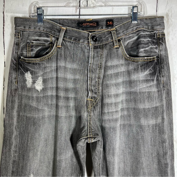 Ed Hardy Straight Leg Y2K Distressed Destroyed Embroidered Denim Jeans Size 36 - Picture 3 of 15